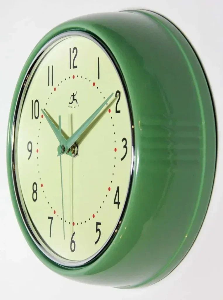 Infinity Instruments LTD. Retro 9 inch Silent Sweep Non-Ticking Mid Century Modern Kitchen Diner Wall Clock Quartz Movement Retro Wall Clock Decorative (Green)… : Home  Kitchen