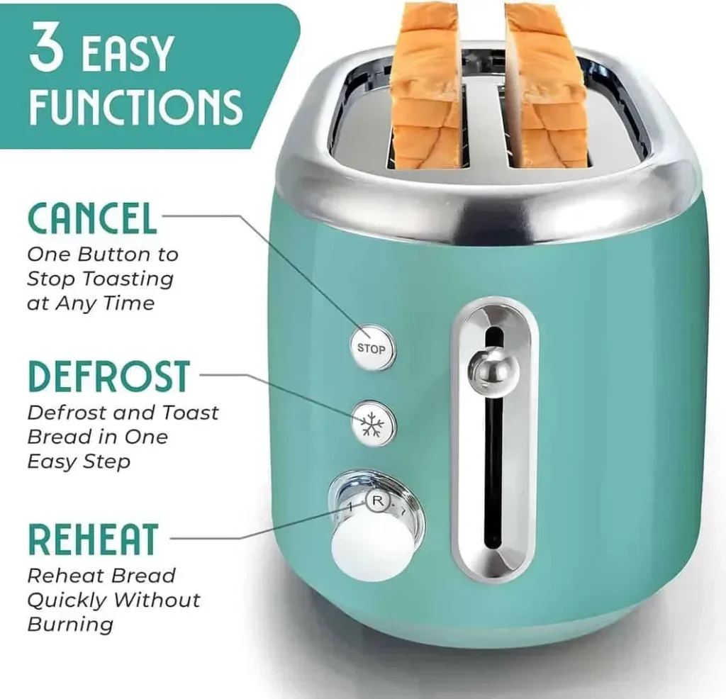 Mueller Retro Toaster 2 Slice with 7 Browning Levels and 3 Functions: Reheat, Defrost  Cancel, Stainless Steel Features, Removable Crumb Tray, Under Base Cord Storage, Black