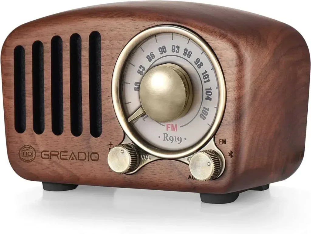 Vintage Radio Retro Bluetooth Speaker- Greadio Walnut Wooden FM Radio with Old Fashioned Classic Style, Strong Bass Enhancement, Loud Volume, Bluetooth 5.0 Wireless Connection, TF Card  MP3 Player