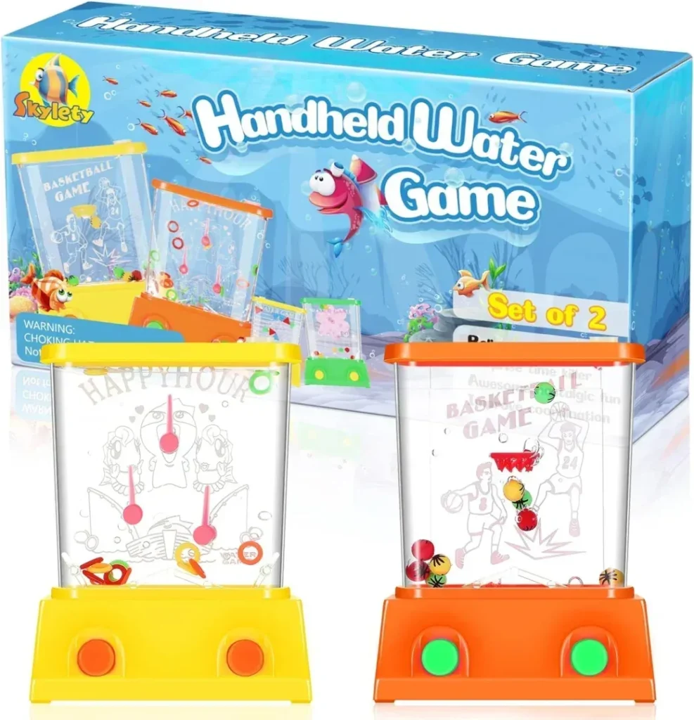 2 Pieces Handheld Water Game Arcade Water Ring Water Tables in a Gift Box for Beach Toys Party Favor Fun Game for Different Ages Basketball Fun Gifts for Men Retro Pastime, Without Water