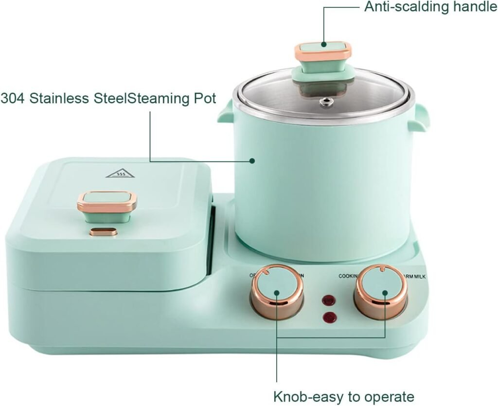 3 in 1 Multifunctional Breakfast Station,Food Steamer,Boiling Pot,Retro Household Breakfast Maker,Mini Electric toaster,for Home Kitchen