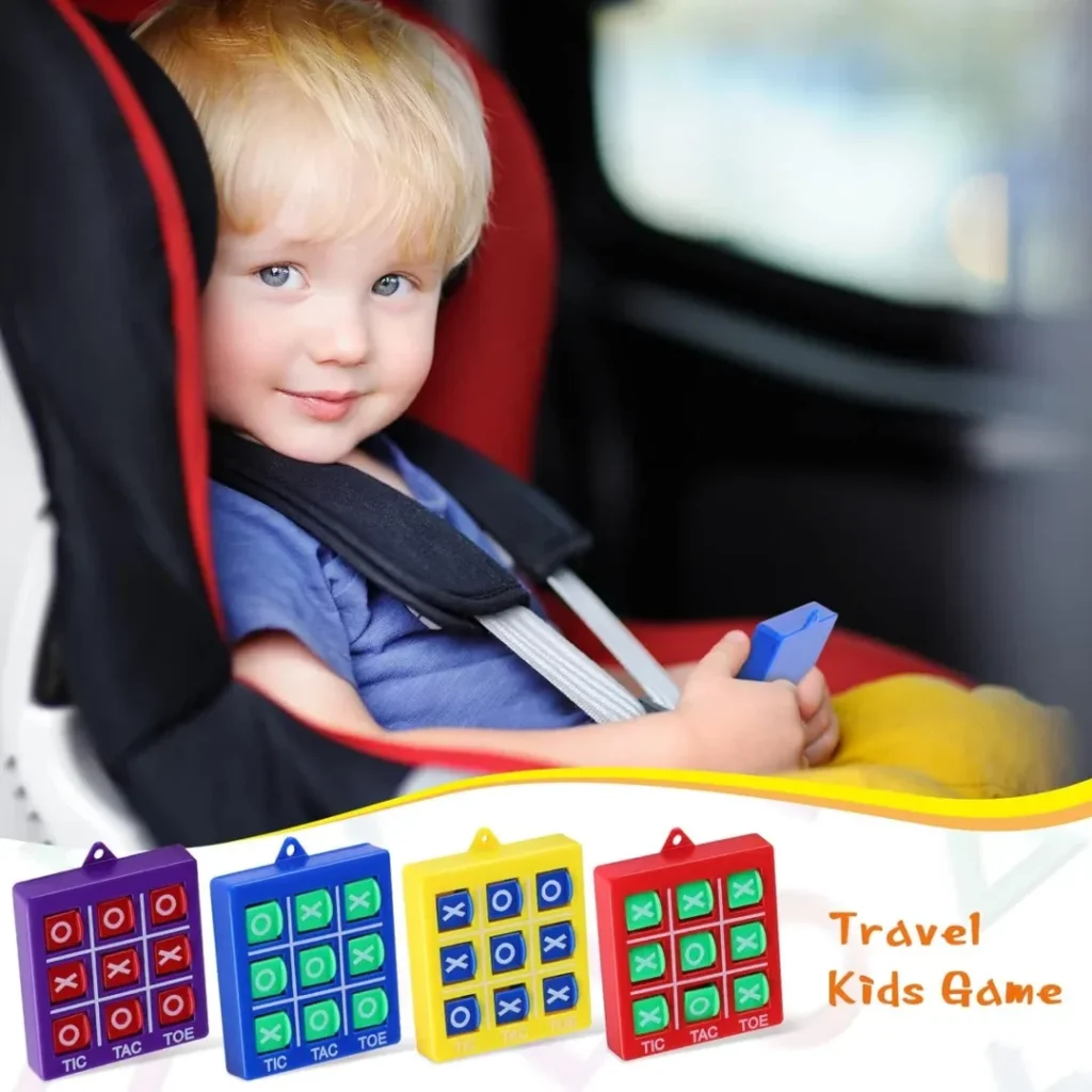 4 Pcs Travel Tic Tac Toe 2 x 2 x 0.4 Inch Mini Board Game Toys Portable Tic Tac Game Toy Retro Mini Games for Kids Red Blue Purple Yellow Pocket Board Games for Party Birthday Favors Classroom Prizes