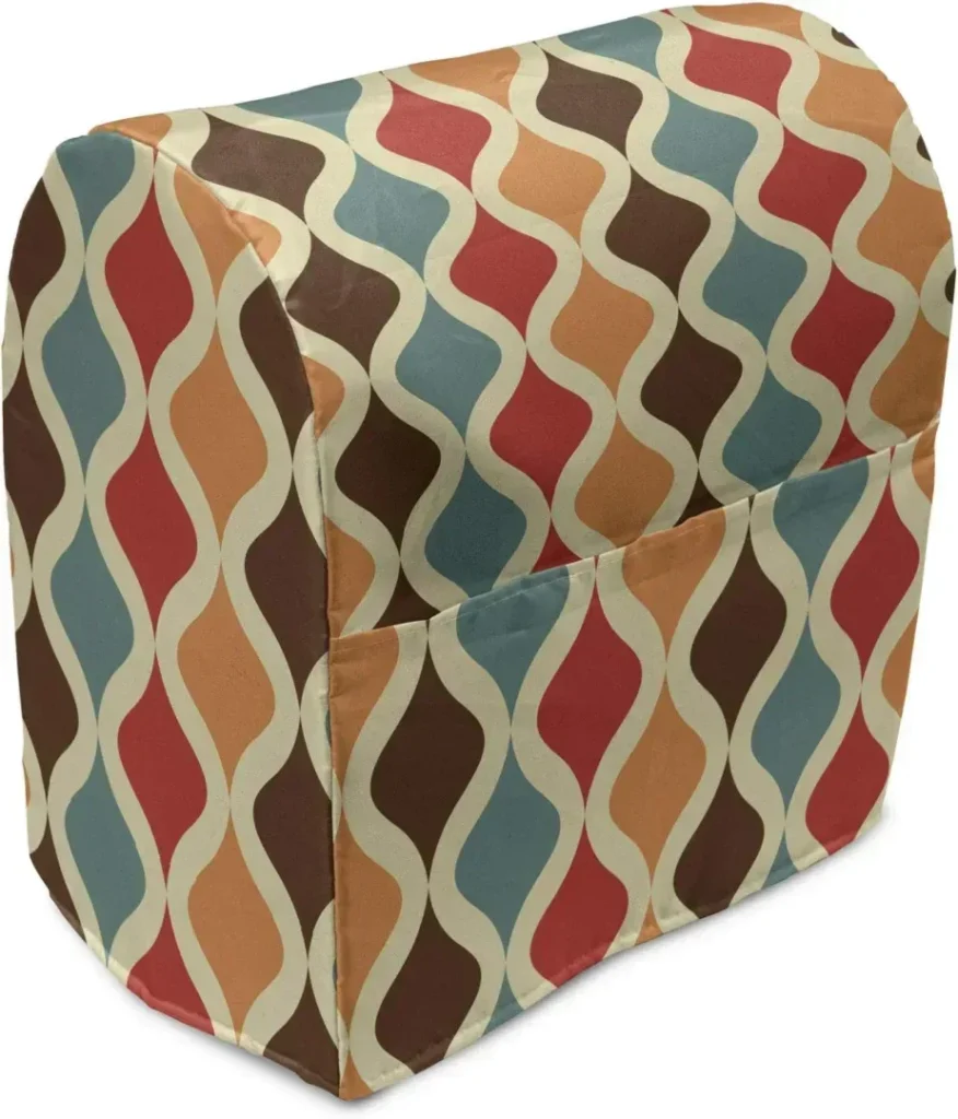 Ambesonne Retro Stand Mixer Cover, Funk Different Vintage Pattern Composition with Geometric Forms Simplistic Art, Kitchen Appliance Organizer Bag Cover with Pockets, 6-8 Quarts, Cream Chocolate
