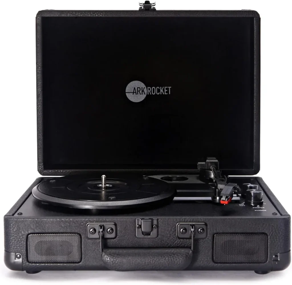Arkrocket Curiosity Bluetooth Turntable Retro Suitcase 3-Speed Record Player with Built-in Speakers (White)