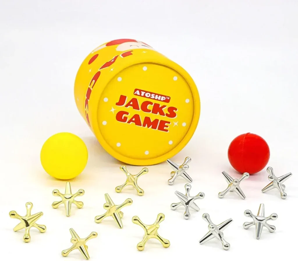 ATOSHP Jacks Game with Ball, Retro Toys, 12 Metal Jax and 2 Different Balls in The Box