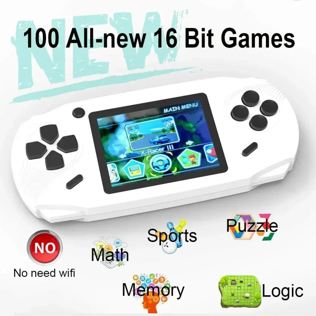 Beijue 16 Bit Handheld Games for Kids Adults 3.0 Large Screen Preloaded 100 HD Classic Retro Video Games USB Rechargeable Seniors Electronic Game Player Birthday Xmas Present (White)