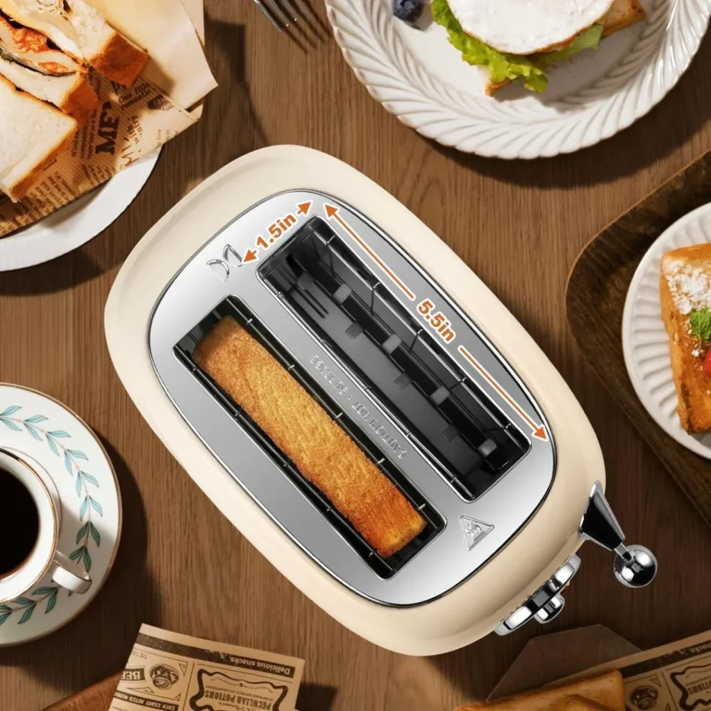 CUSIMAX Toaster 2 Slice with Extra Wide Slots for Bagels, Stainless Steel Toaster with 6 Toast Settings and 4 Functions, Bagel, Cancel, Defrost  Reheat, Removable Crumb Tray, Retro Toaster Black