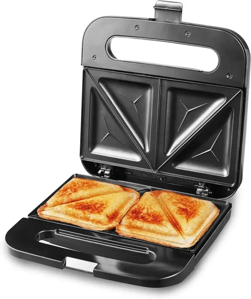 Elite Gourmet ESM2207SS# Stainless Steel Sandwich Panini Maker Grilled Cheese Machine Tuna Melt Omelets Non-stick Cooking Surface, 2 Slice, 750 Watts, Stainless Steel