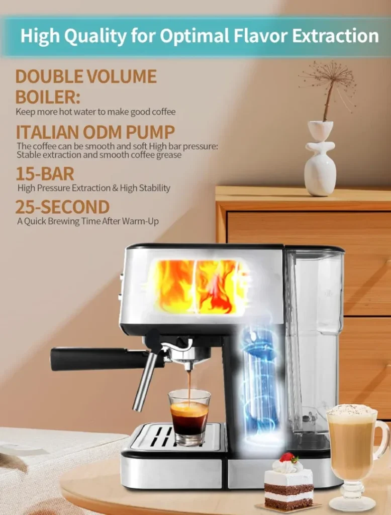 Gevi Espresso Machines 15 Bar Fast Heating Automatic Cappuccino Coffee Maker with Foaming Milk Frother Wand for Espresso, Latte Macchiato, Cuppucino, Removable Water Tank