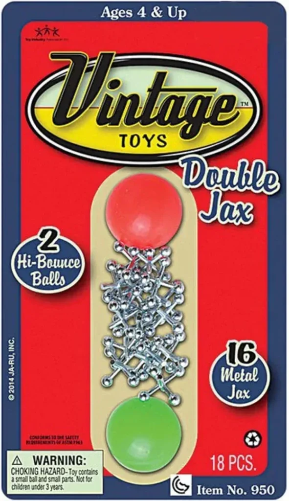 JA-RU Vintage Metal Jacks Game Set/Two Bouncy Balls.(1 Pack) Mini Jax Toy. Classic Family Retro Classics. Bulk Party Favors, Stocking Stuffers. 950-1B