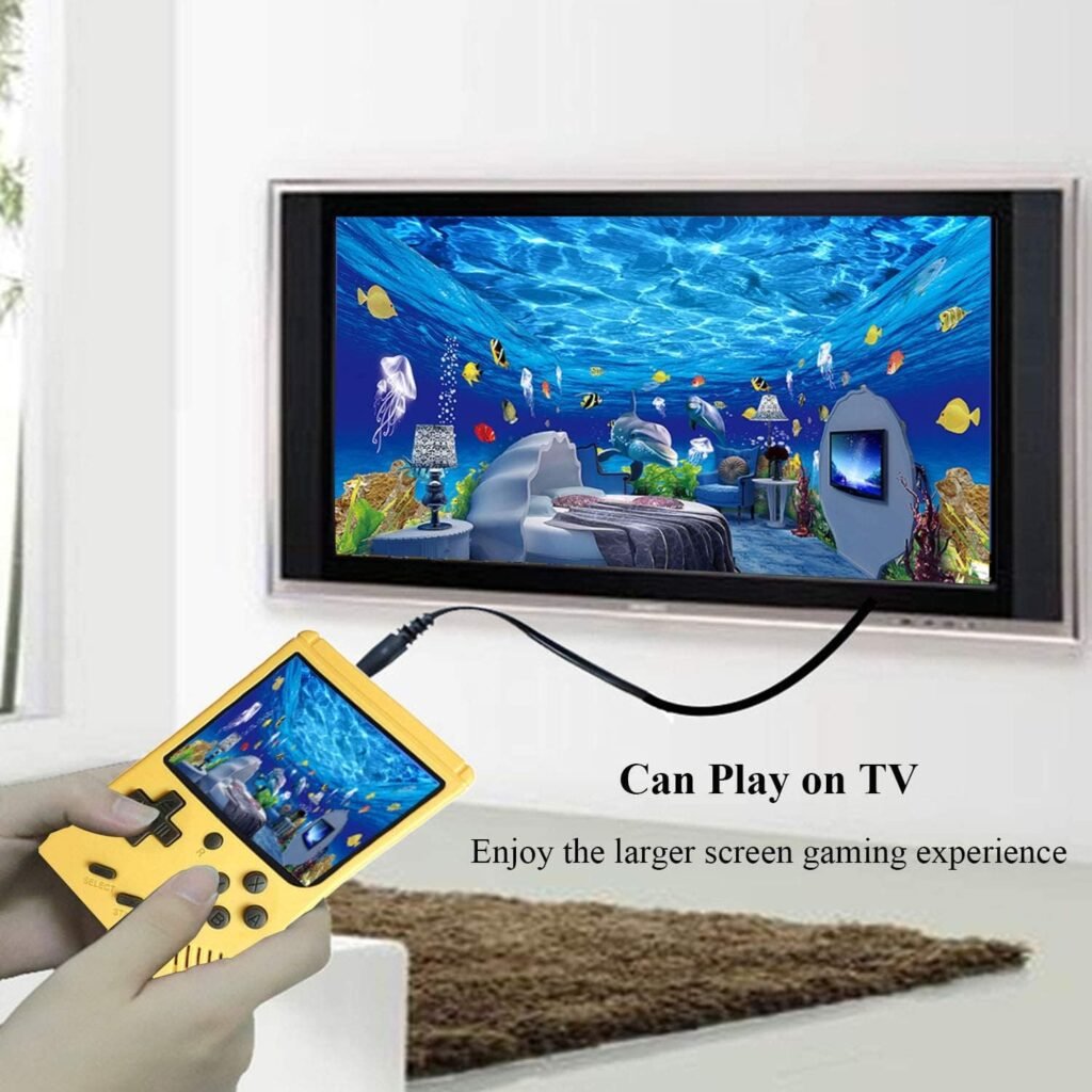 JAFATOY Retro Handheld Games Console for Kids/Adults, 168 Classic Games 8 Bit Games 3 inch Screen Video Games with AV Cable Play on TV (Yellow)