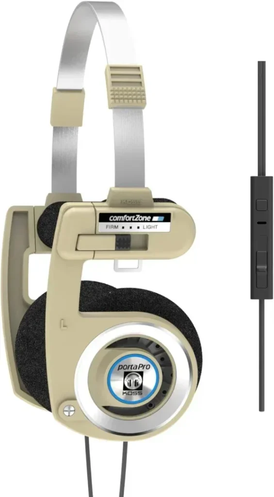 Koss Porta Pro Limited Edition On-Ear Headphones, in-Line Microphone, Volume Control and Touch Remote Control, Retro Style, Includes Hard Carry Case, Wired with 3.5mm Plug, Rhythm Beige