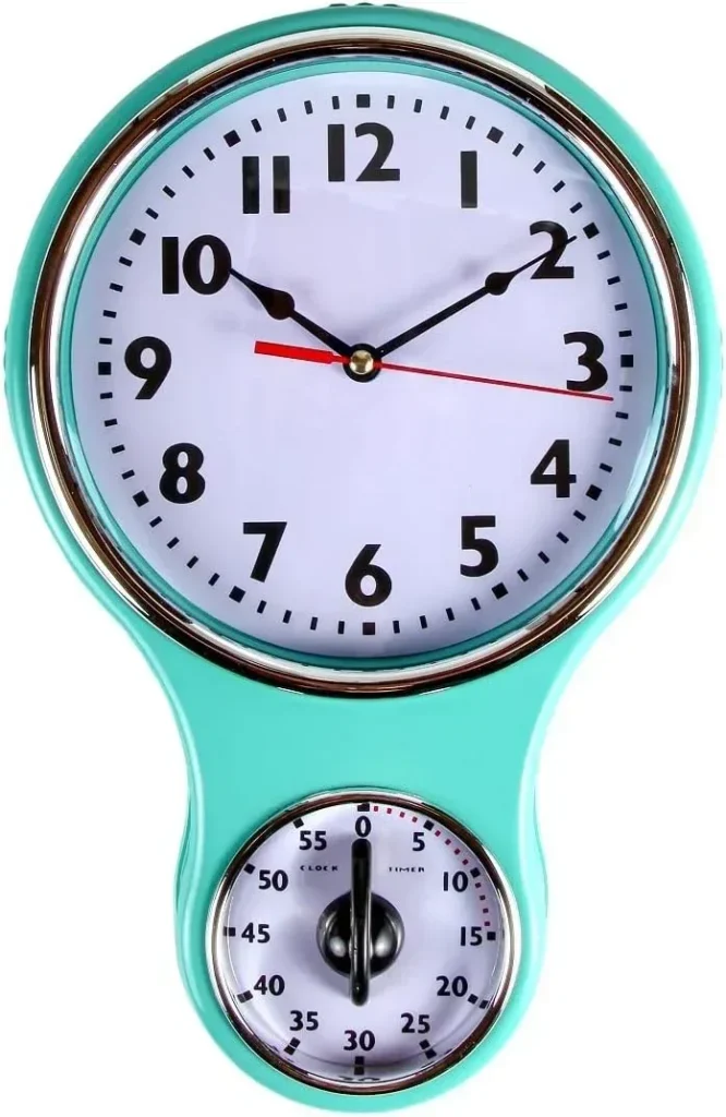 Lilys Home Retro Kitchen Timer Wall Clock, Bell Shape - Turquoise