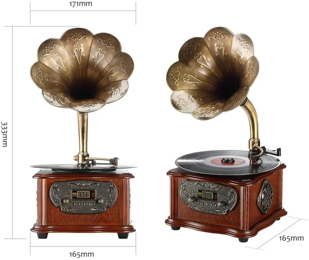 LuguLake Record Player Retro Turntable All in One Vintage Phonograph Nostalgic Gramophone for LP with Copper Horn, Built-in Speaker 3.5mm Aux-in/USB : Electronics