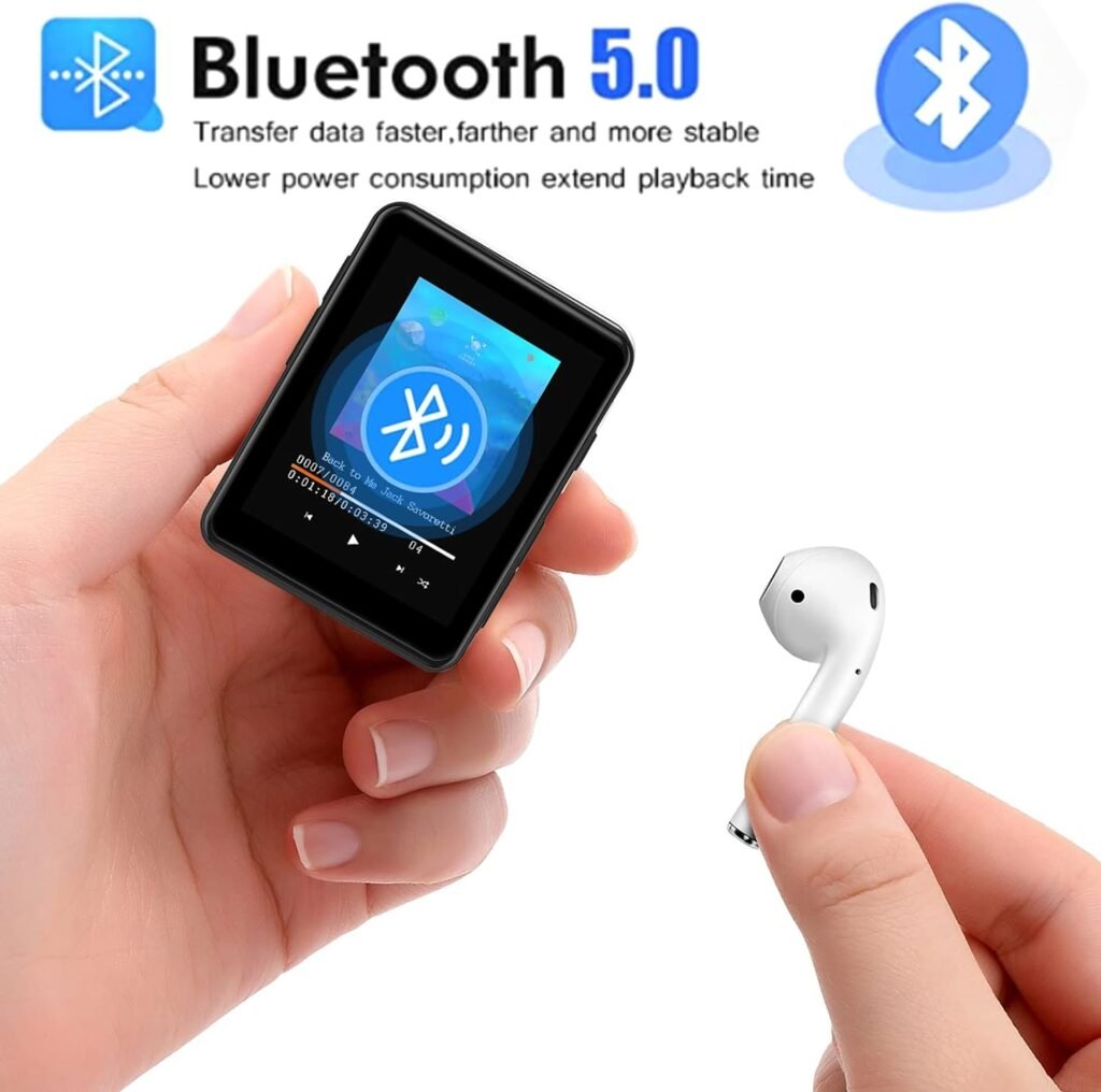 MP3 Player with Bluetooth 5.0, 1.8 inch Screen Metal Shell Touch Buttons, 8+64GB Portable Lossless Music MP4 Player for Kids Walkman with HiFi Sound Speaker for Sports Running, Voice Recorder, E-Book