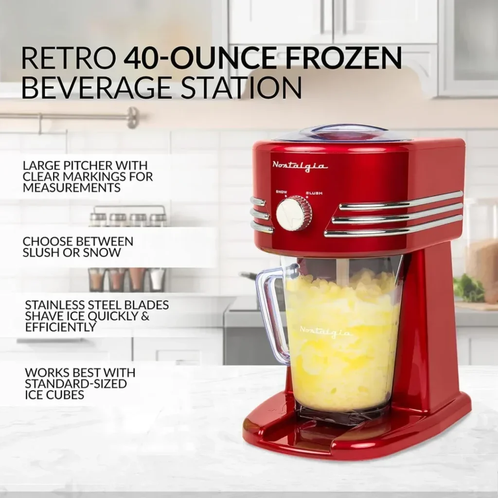 Nostalgia Retro Classic 40-Ounce Beverage Station Perfect Frozen Drink Machine for Slushies, Daiquiris, and Margaritas, 40 oz, Red
