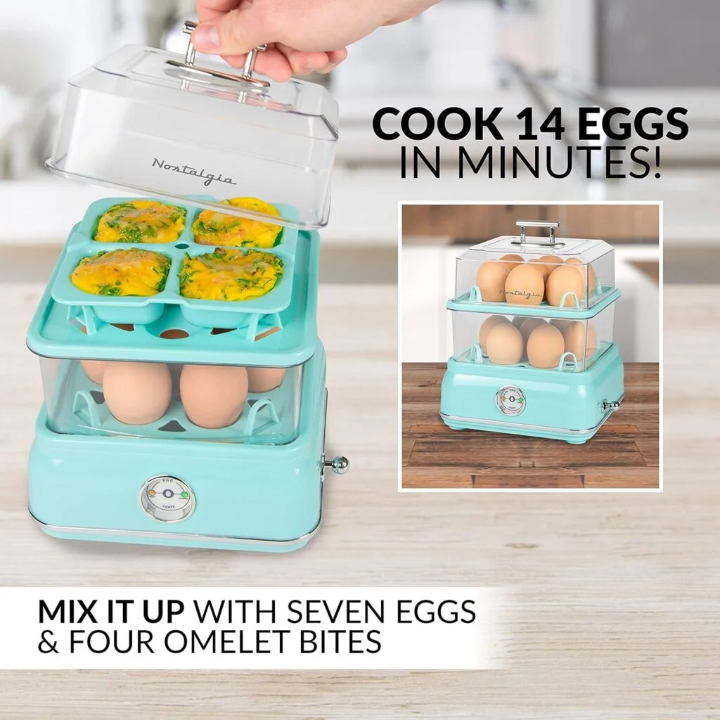 Nostalgia Retro Electric Large Hard-Boiled Egg Cooker, 7 Capacity, Poached, Scrambled, Omelets, Whites, Sandwiches, for Keto  Low-Carb Diets, Aqua