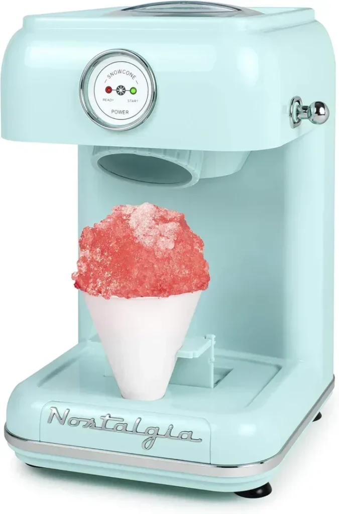 Nostalgia Snow Cone Shaved Ice Machine - Retro Table-Top Slushie Machine - Includes 1 Reusable Plastic Cup - Aqua
