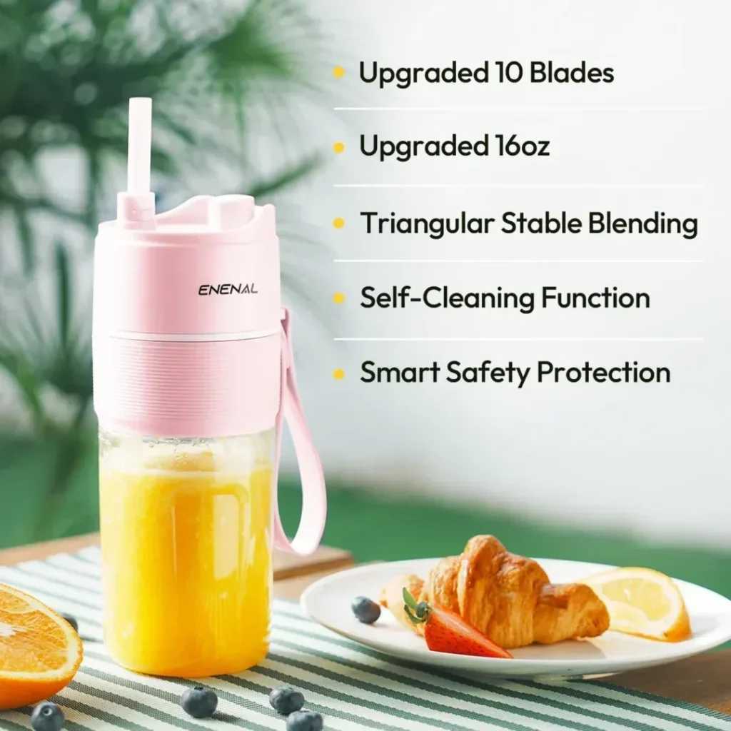 Personal Size Blender, Enenal Portable Blenders Smoothies and Shakes 5000mAh Battery, 16oz Mini Blender USB Rechargeable, Handheld Blender BPA-Free Fruit Smoothie Juicer Cup