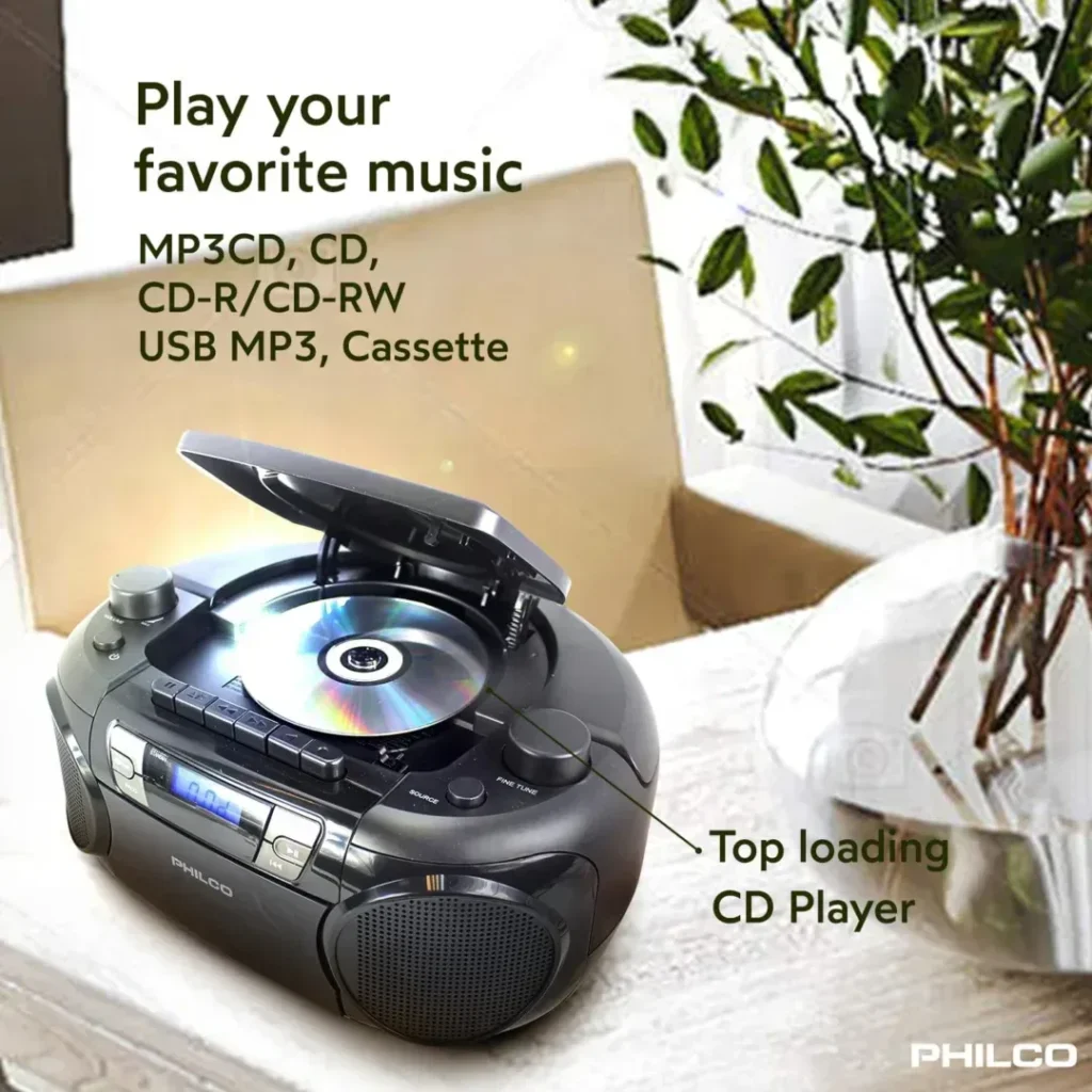 Philco Bluetooth CD Boombox with Cassette, MP3 CD USB Playback The Ultimate Retro Music Combo with Best Class Sound Performance, 12 watts, and Telescopic FM Antenna Provides Maximum Radio Reception