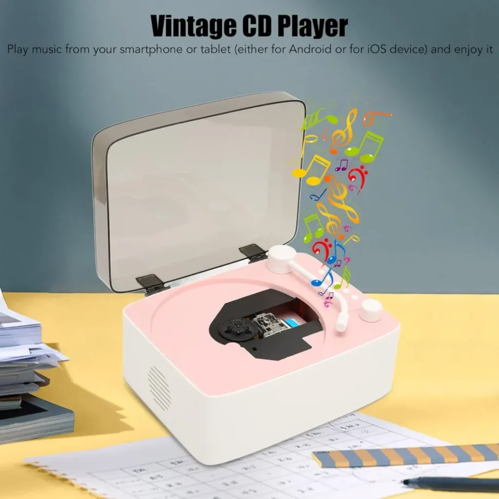 Portable CD Players,Mini Multifunctional Vintage Bluetooth Speaker,CD Music Player Portable CD Boombox for Home()