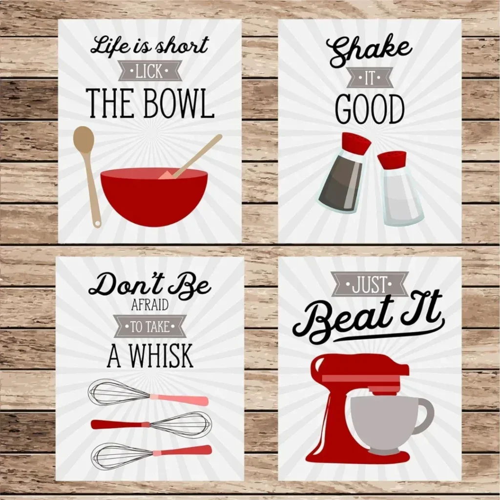 Red Retro Vintage Kitchen Wall Art Prints - Set of 4-8x10 UNFRAMED Gray, Red  White Kitchen Utensil Prints Perfect for Rustic, Modern Farmhouse, Country Decor.