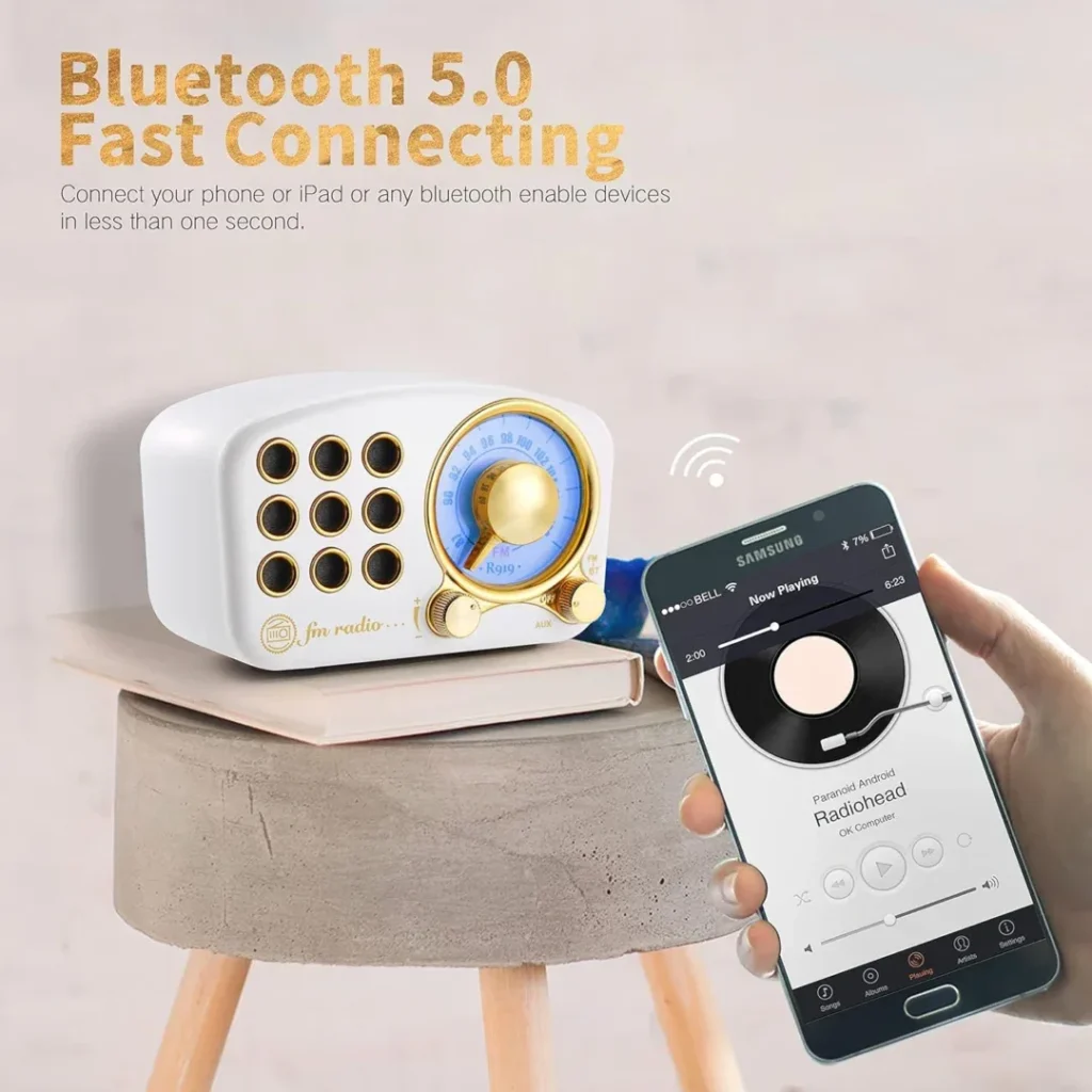 Retro Bluetooth Speaker FM Vintage Radio with Loud Volume, Strong Bass Enhancement, Bluetooth 5.0 Wireless Connection, TF Card  MP3 Player