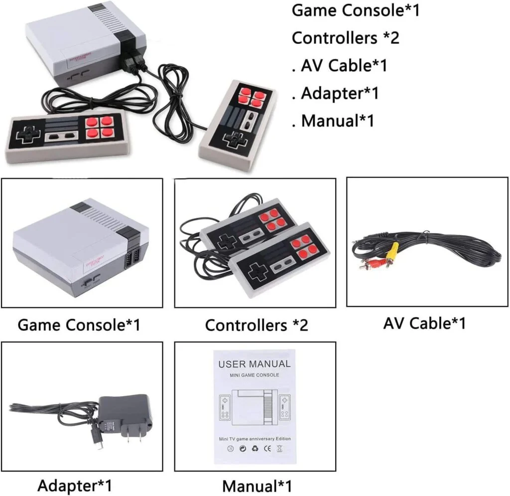 Retro Game Console – Classic Mini Retro Game System Built-in 620 Games and 2 Controllers, 8-Bit Video Game System with Classic Games, Old-School Gaming System for Adults and Kids