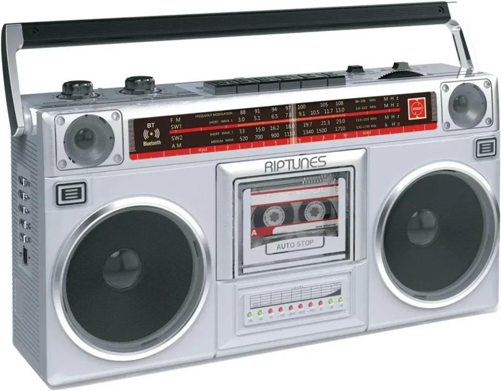 Riptunes Boombox Radio Cassette Player Recorder, AM/FM -SW1/SW2 Radio, Wireless Streaming, USB/Micro SD Slots, Aux in, Headphone Jack, Convert Cassettes to USB/SD, Classic 80s Style Retro, Black : Electronics