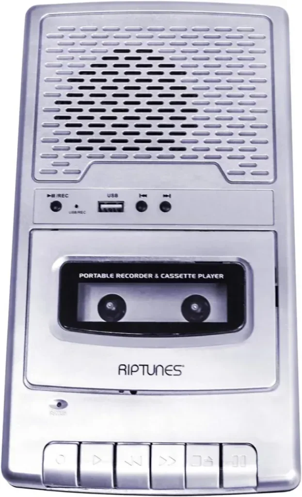 Riptunes Portable Cassette Recorder Player, Tape to USB Audio Music Digital Converter, Retro Classroom Shoebox Cassette Player and Recorder USB Player, Cassette-MP3 Converter with Built-in Microphone