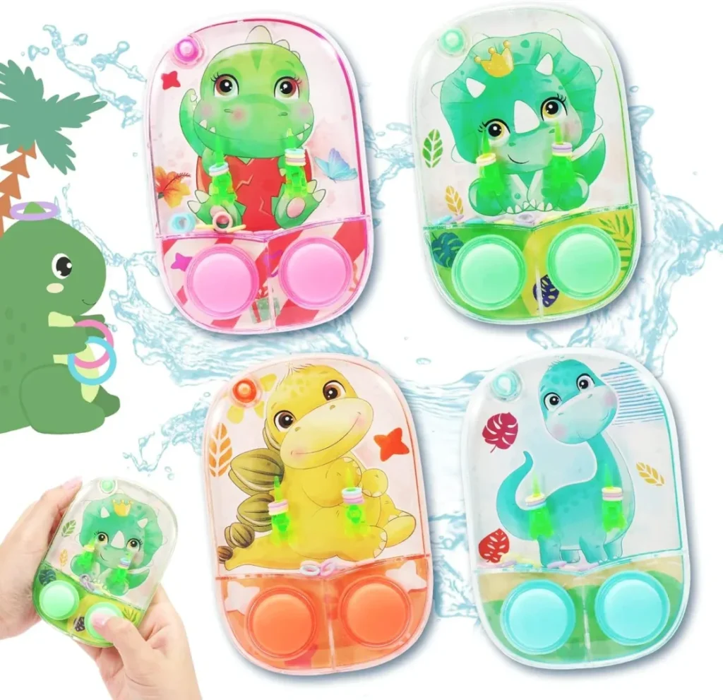 SevenQ Water Games for Kids Handheld, 4 Pack Dinosaur Toys Water Ring Toss Handheld Games Water Toys, Car Game for Kids and Family Stress Relief,Retro Toys Mini Toys for Party Favor Gifts Travel Games