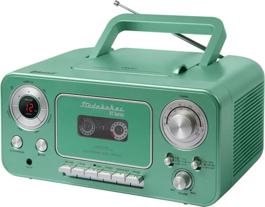 Studebaker Bluetooth Portable Stereo CD, AM/FM Stereo Radio and Cassette Player/Recorder (Teal  Silver)
