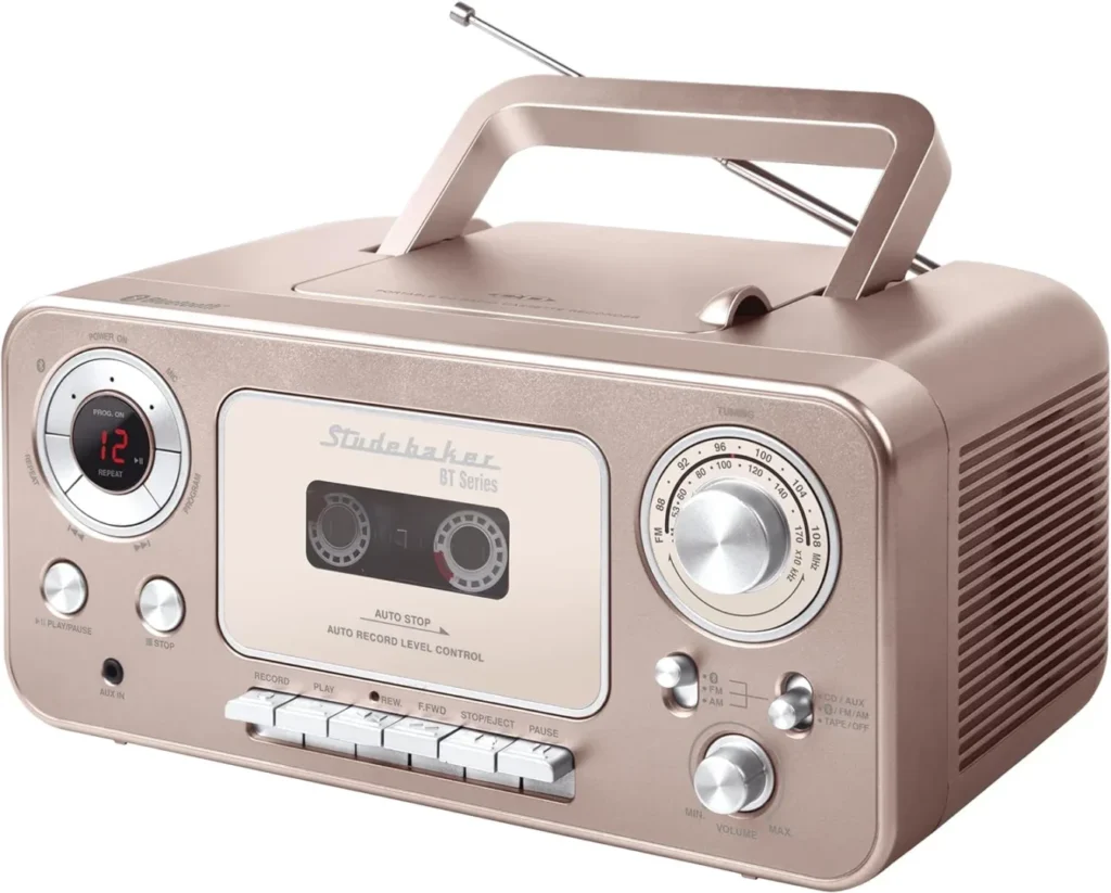 Studebaker Bluetooth Portable Stereo CD, AM/FM Stereo Radio and Cassette Player/Recorder (Teal  Silver)