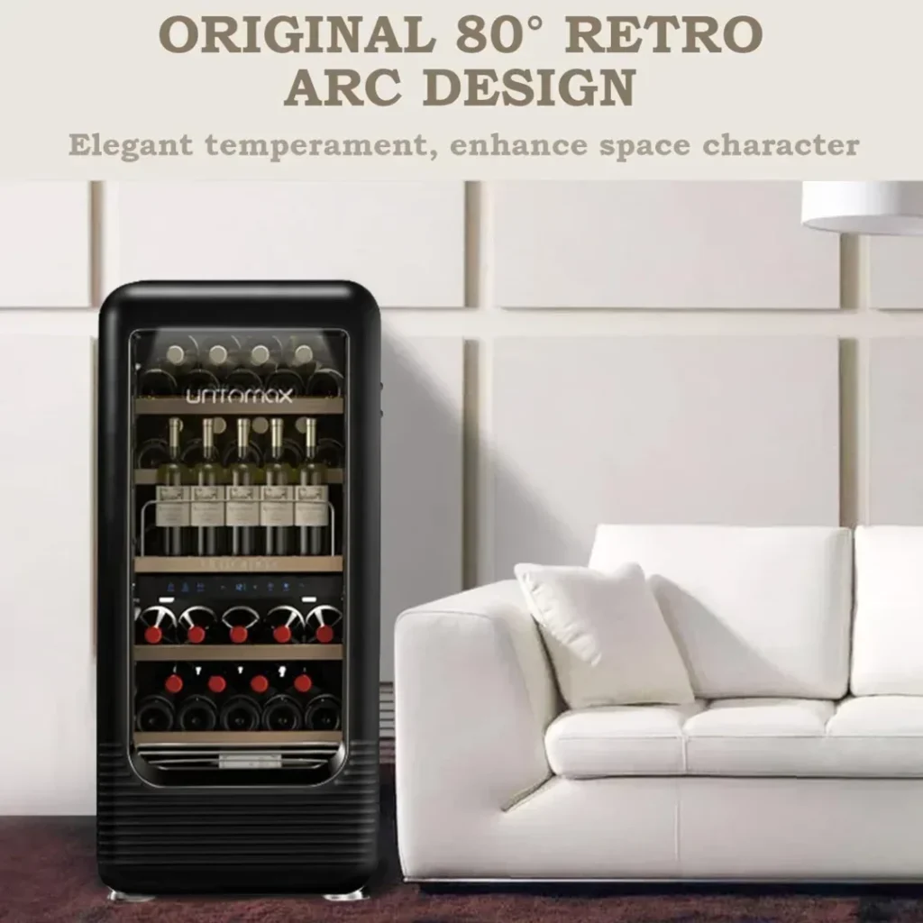 UNTOMAX 56 Bottles Wine Fridge Retro Dual Zone Wine Cooler Refrigerator, 41F-72F Freestanding Wine Cellar for Red/White/Champagne, Temperature Memory Quiet Compressor for Kitchen/Office, Black