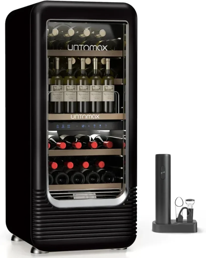 UNTOMAX 56 Bottles Wine Fridge Retro Dual Zone Wine Cooler Refrigerator, 41F-72F Freestanding Wine Cellar for Red/White/Champagne, Temperature Memory Quiet Compressor for Kitchen/Office, Black