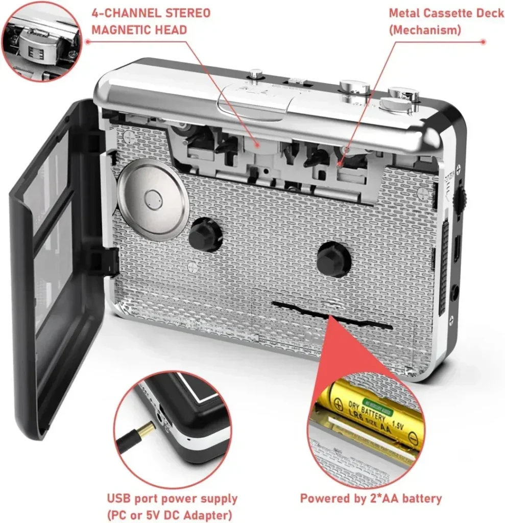 Walkman Cassette Player, Portable Tape Player Compact Recorder with Headphones, Audio Music Cassette to MP3 Digital Converter, Compatible with Laptop/PC/MAC/iPod - for Entertainment, Travel, Sports