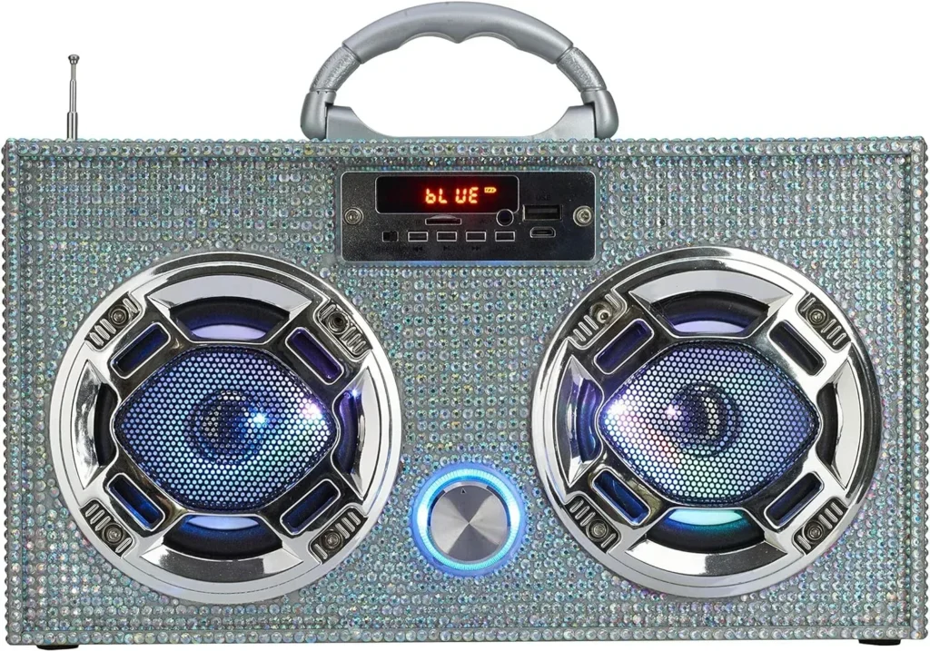 Wireless Express - Mini Boombox with LED Speakers – Retro Bluetooth Speaker w/Enhanced FM Radio - Perfect for Home and Outdoor (Green Camo)