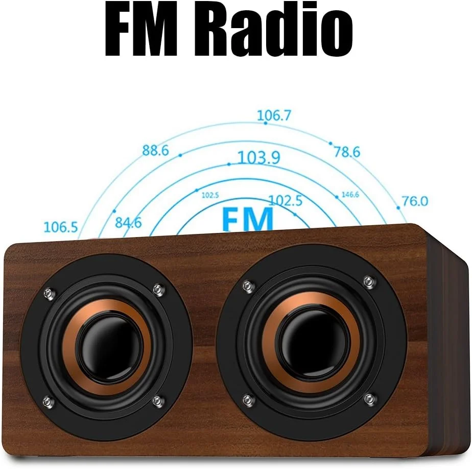 Wooden Bluetooth Speaker, Wireless Retro Heavy Bass Music Player Support FM Radio Alarm Clock Function for Home Office Idea Friends(Brown Grain)
