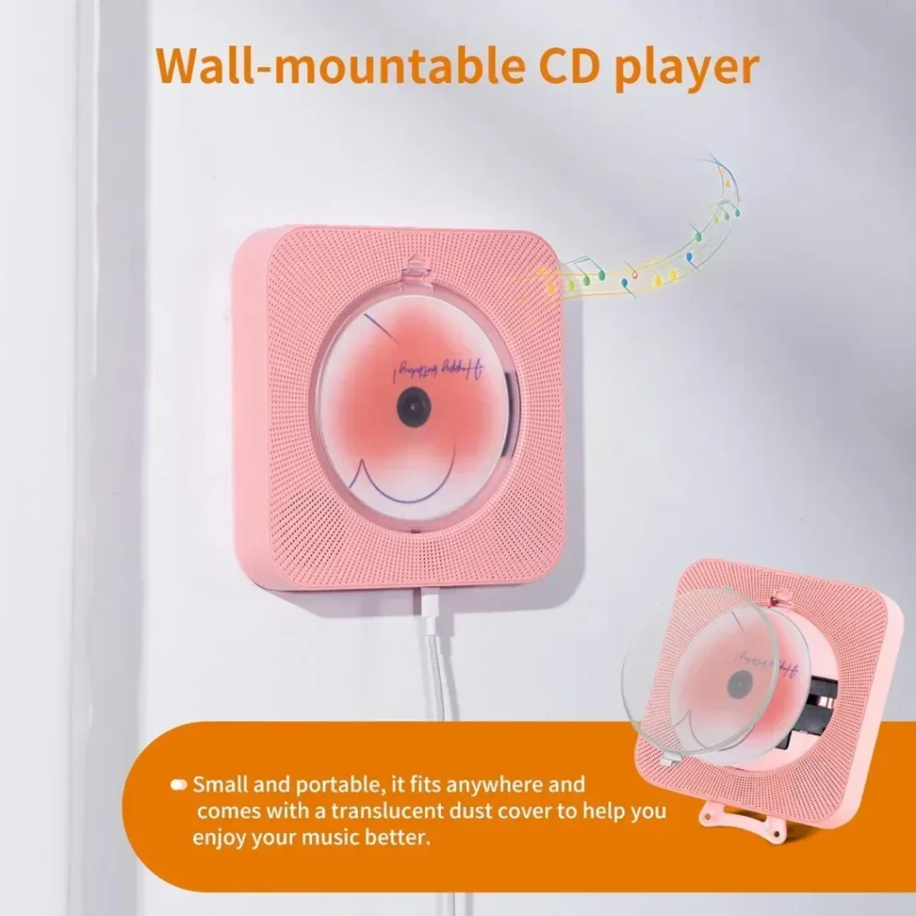 Yintiny Cute Pink CD Player with Bluetooth 5.0, Rechargeable Music Player for Home Decor, Portable Lovely Music Player, Remote Control, Support AUX in CableUSB