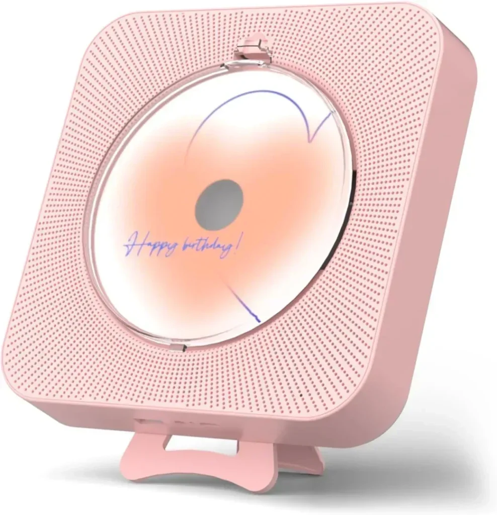 Yintiny Cute Pink CD Player with Bluetooth 5.0, Rechargeable Music Player for Home Decor, Portable Lovely Music Player, Remote Control, Support AUX in CableUSB