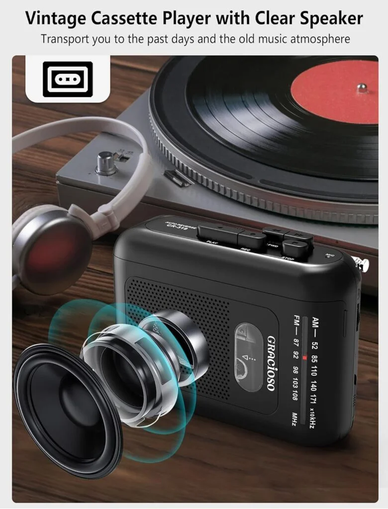 Auto Reverse Walkman Cassette Player: Portable Cassette Recorder Player with AM FM,Headphone,Tape Player with Built-in Mic and Speakers 2AA Battery or USB Power Supply for Home