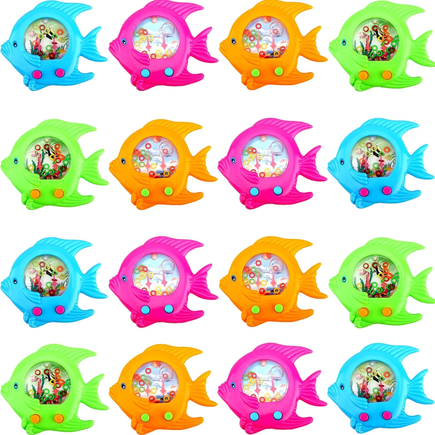 Cotiny 16 Pieces Fish Ring Toss Games Handheld Water Fish Colorful Arcade Retro Pocket Toys for Kids Retro Game Party Favors Game Prizes Travel Pastime Review 1