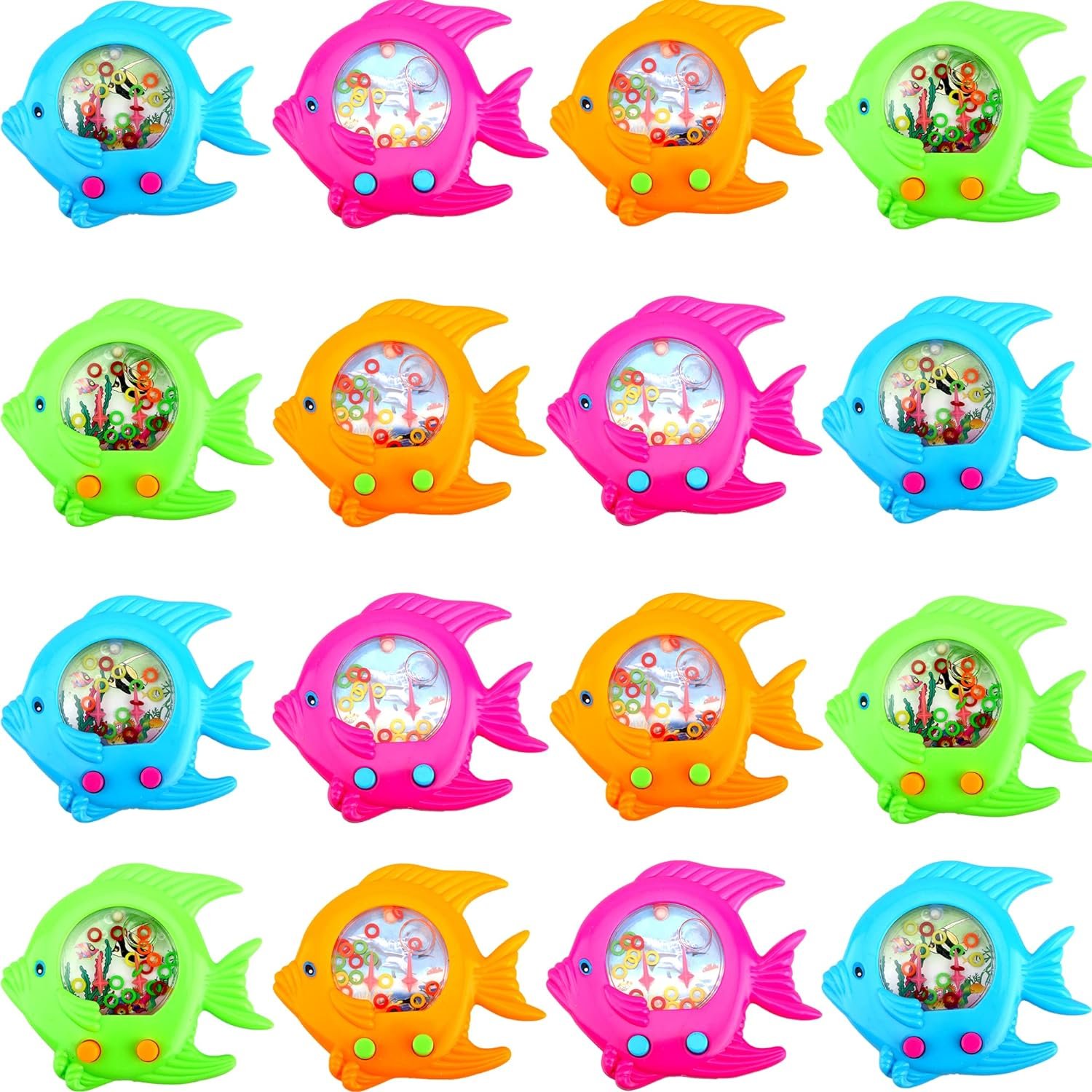 Cotiny 16 Pieces Fish Ring Toss Games Handheld Water Fish Colorful Arcade Retro Pocket Toys for Kids Retro Game Party Favors Game Prizes Travel Pastime Review 1