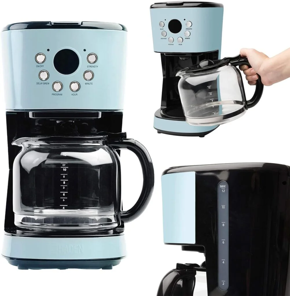 Haden Heritage Retro Style Stainless Steel Toaster, Electric Kettle, Coffee Maker, Microwave, and Blender Kitchen Appliance Set, Turquoise Blue