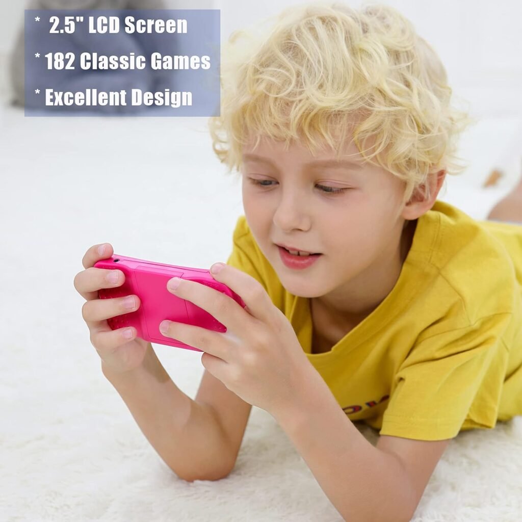 Handheld Game Console for Children Ages 4-12 , Built-in 182 Retro Classic Games 2.5 LCD Screen Portable 8 Bit TV Output Video Game Player Best Birthday Gift for Girls -RED