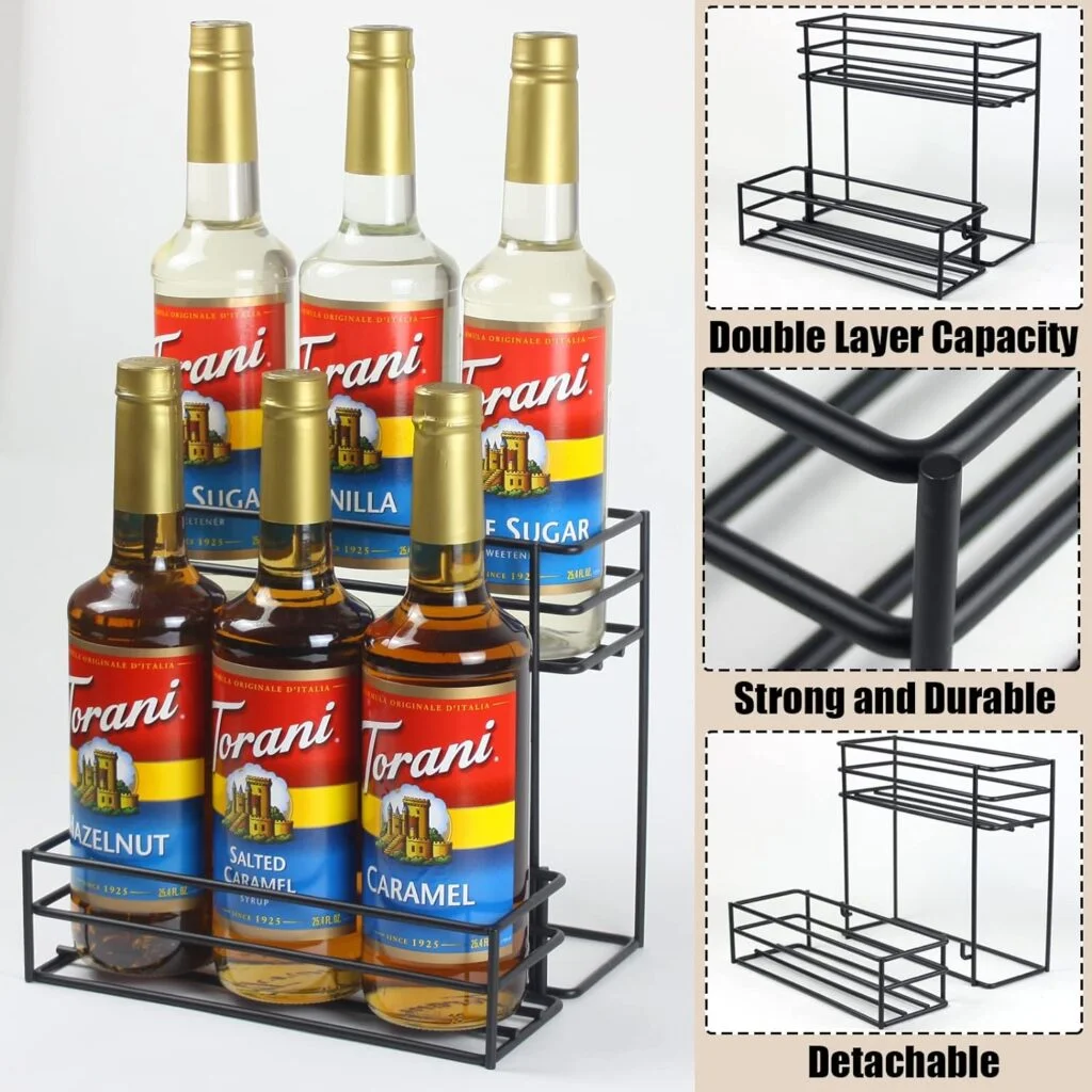 MCSAPIL Coffee Syrup Rack (6 Bottle Capacity)，Coffee Syrup Organizer for Coffee Bar,Kitchen.Small Wine Rack for Bar,Family,Storage for Syrup, Wine, Dressing
