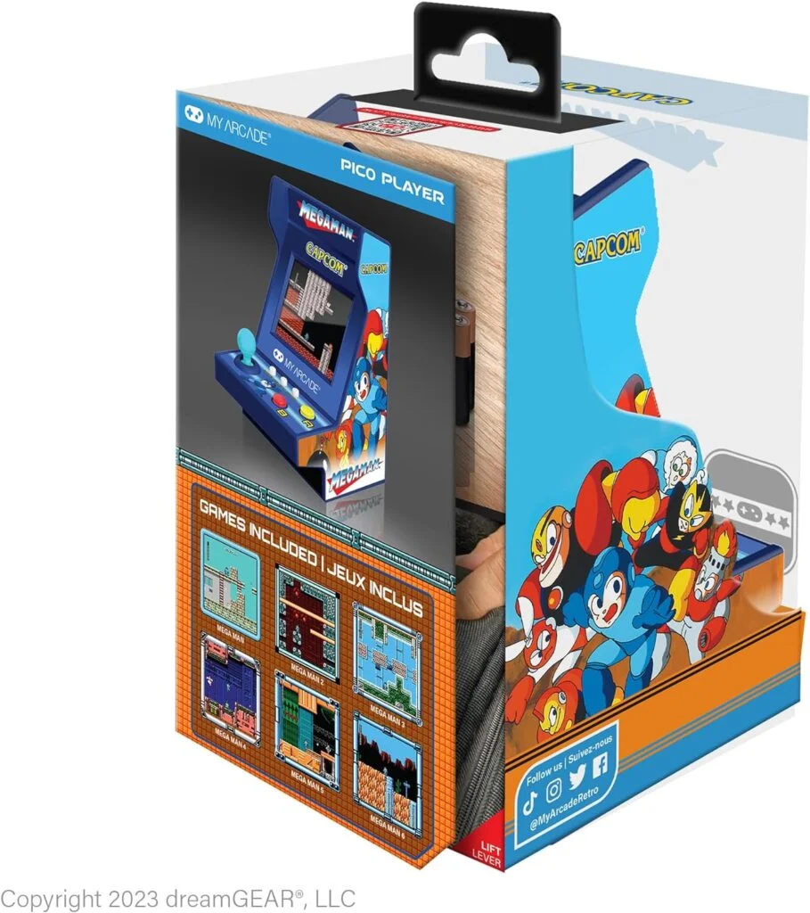 MY ARCADE Mega-Man Pico Player: 3.7 Fully Playable Portable Tiny Arcade Machine with 6 Retro Games, 2 Screen Color Display, Small