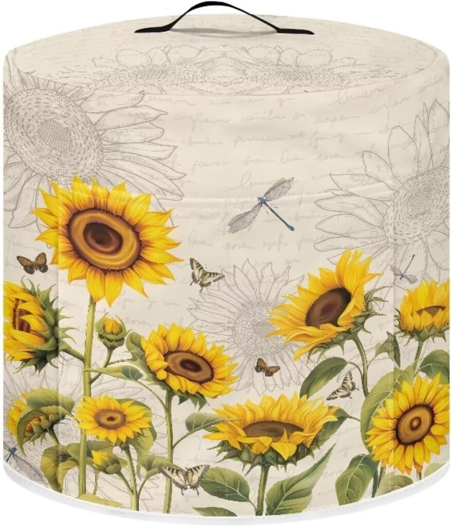 NETILGEN Air Fryer Cover Pressure Cooker Dust Cover, for 6 Qt Instant Pot Crock Pot Kitchen Appliance Cover, with Top Handle and Accessories Pockets for Home Decoration, Sunflower Dragonfly Retro