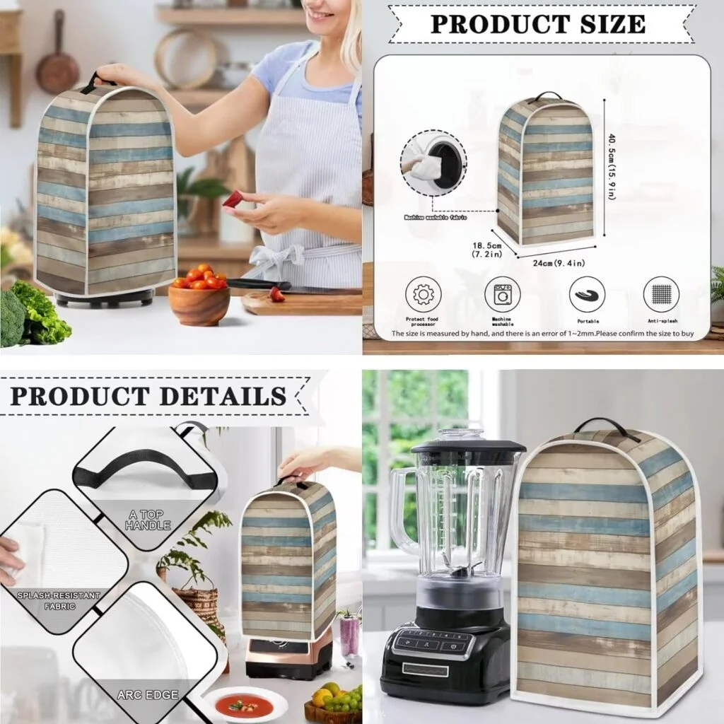 Pointodoor Retro Wood Print Appliance Covers Set Washable Kitchen Blender Dust Cover Bread Maker Toaster Cover 2 Slice Kitchen Accessories