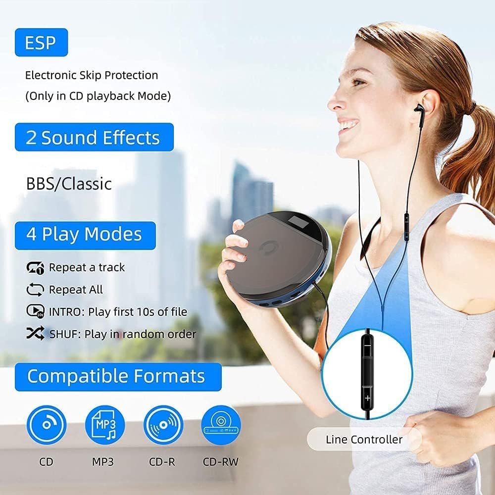 Portable CD Player with Speaker, 1500mAh Lithium Battery Rechargeable Compact Disc Player with Double Headphones Jack Support Shockproof/Anti-Skip Protection LCD Display for Home, Car  Travel